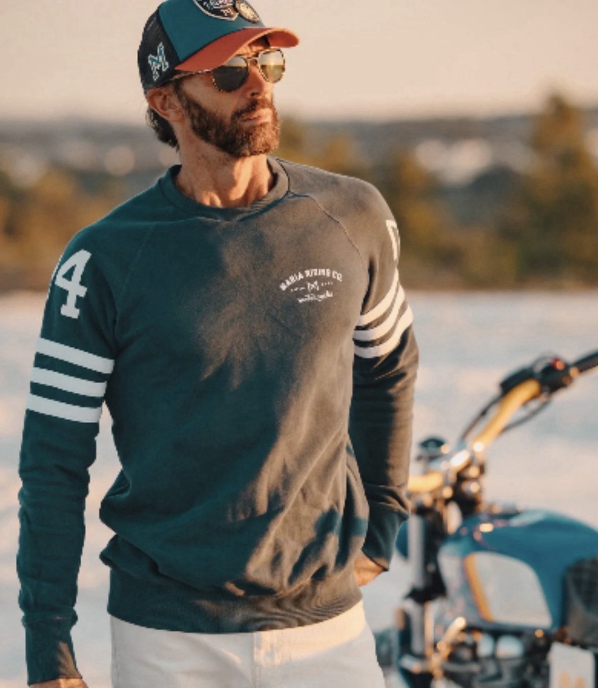 Maria Riding Co Petrol Blue SPADES Sweatshirt Mens Large Moto Biker Heritage