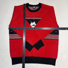 MONSTERCAT Records Holiday Intarsia Pullover Sweater Men’s Sz XL Deep Red/Black