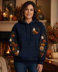 Pumpkin Spice Ghost Embroidered Hoodie, Spooky Season Hoodie, Black Cat Hallowee