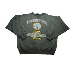 VINTAGE Riverine Force Sweatshirt Men XL Charcoal Vietnam Mekong Delta Hanes USA