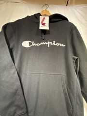 Champion Powerblend Hoodie Full Script Logo Black Size XS
