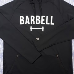 Barbell Hoodie Mens XL Black Gym Workout Bodybuilding Spellout Raglan