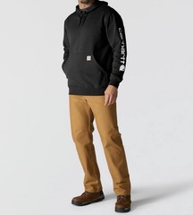 New Carhartt K288 Black 2XL Loose Fit Midweight Logo Sleeve Hoodie NWT B3