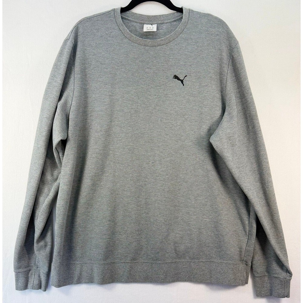 Puma Mens XXL Gray Ribbed Crewneck Sweatshirt Long Sleeve Cat Logo 892219-02