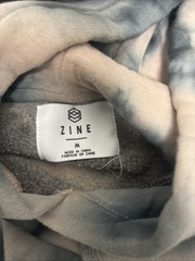 Zine Hoodie Men’s Medium Blue White Black Cloud Tie Dye Pullover Sweatshirt
