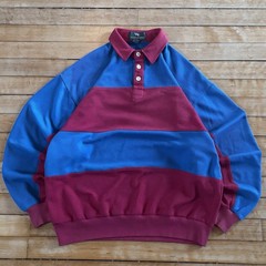 VTG 90s Rugby Collared Sweatshirt XL Pink/Blue Striped Preppy M Steeplechase