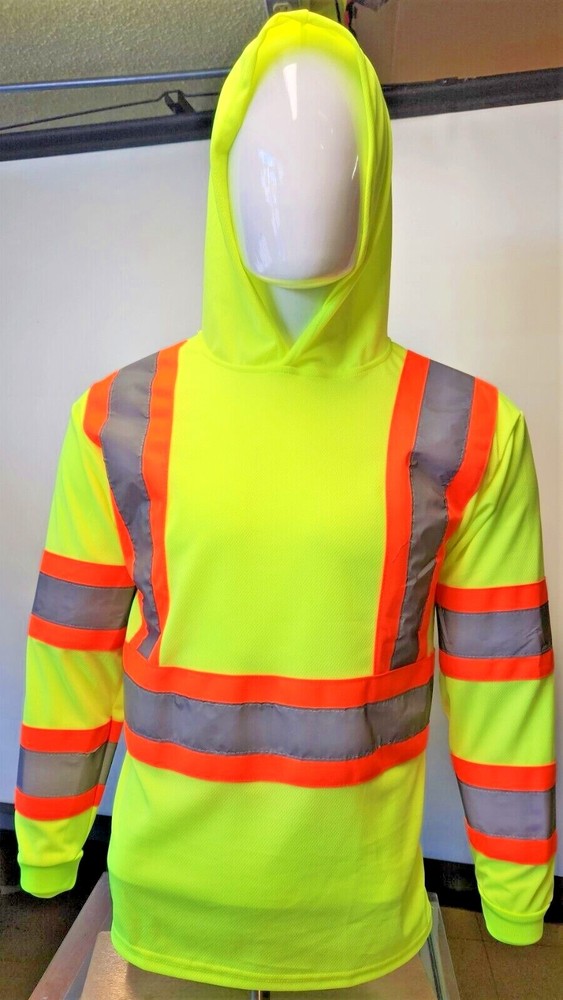 Class 3 Long Sleeve Safety Shirt With Hoodie, Polyester Birdeye mesh