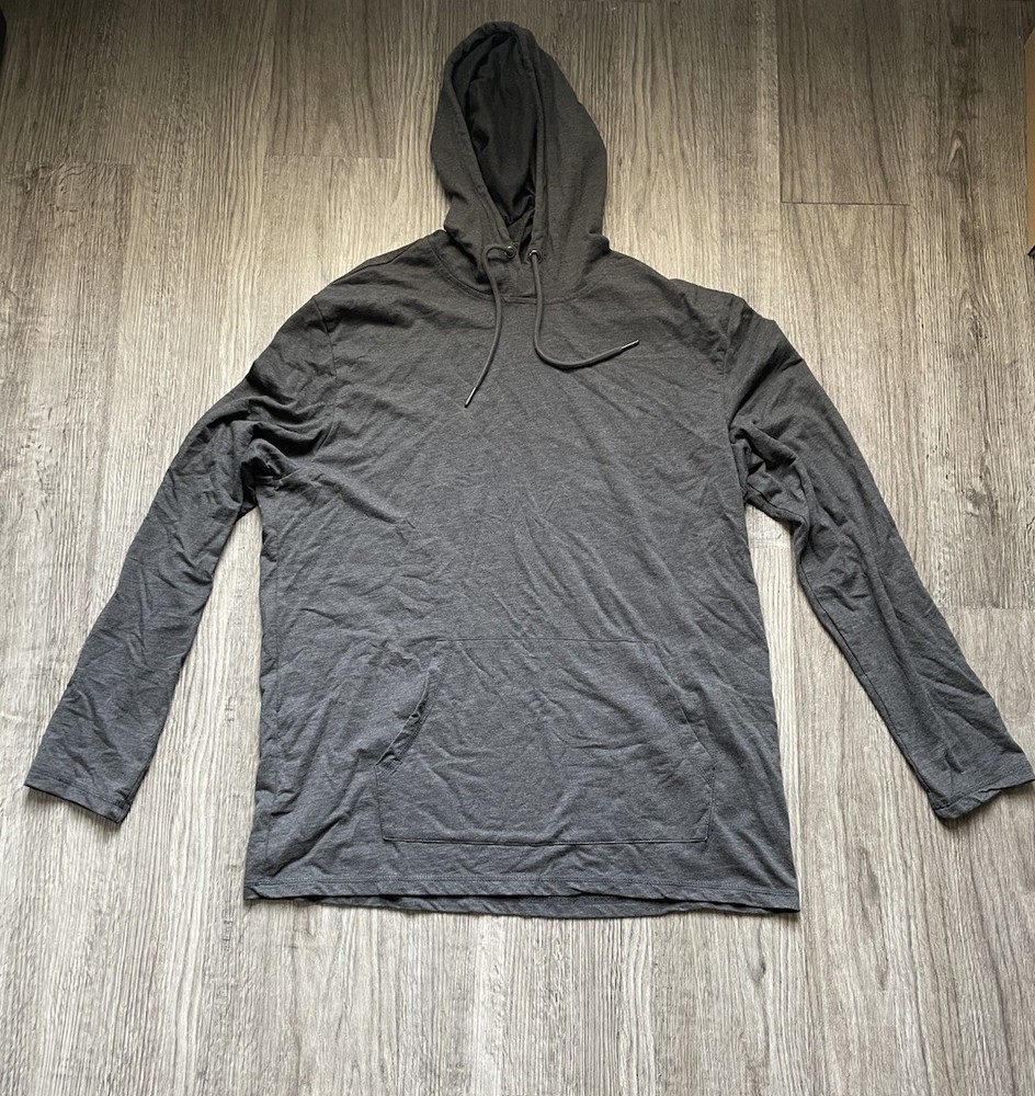 DIST RICT Men’s Pullover Hoodie XL Gray Solid Knit Polyester Drawstring Hood
