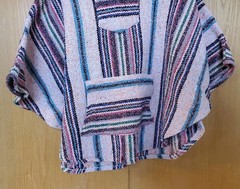Baja Joe Poncho Hoodie Size Large Pink Multicolor Woven Mexican Baja Pullover