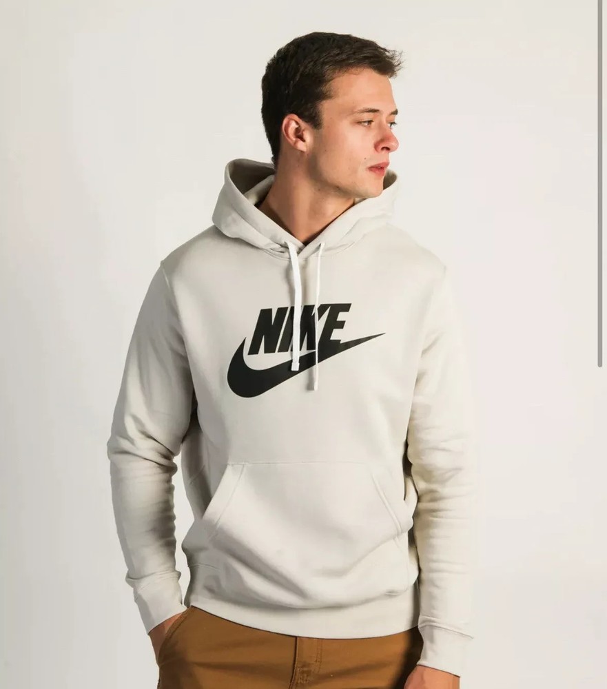 Nike Sportswear Club Fleece Size M Light Bone Graphic Pullover Hoodie BV2973-073