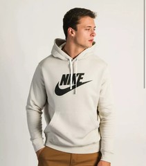 Nike Sportswear Club Fleece Size M Light Bone Graphic Pullover Hoodie BV2973-073