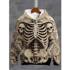 Men’s 3d Skeleton Skull Print Hoodie – Relaxed Fit, Polyester