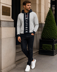 Tommy Hilfiger Men’s Hoodie Long Sleeves Big Logo Pullover Grey, Size S/P