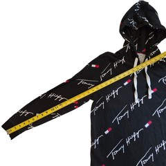 VTG Tommy Hilfiger Medium All Over Print Script Logo Hoodie Black White Red