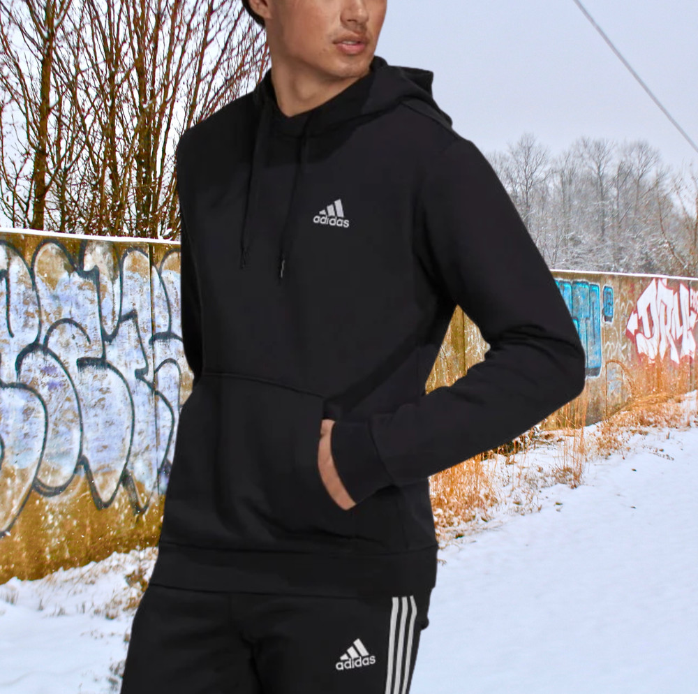 Adidas Essentials Feelcozy HD Logo Hoodie Sweatshirt Black White GV5294 S M XL