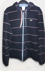 Lacoste L!VE Hoodie Sweater Full Zip Men’s size 7 XXL Navy Blue Red White Stripe