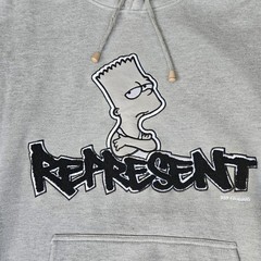 Vintage Y2K Bart Simpson L Grey Hoodie Represent Hip-Hop Gangster Rapper 2003