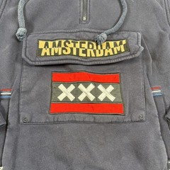 Amsterdam Designs Medium Hoodie Navy Red White Half Zip Graphic Pockets