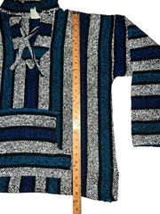 Baja Hoodie | Drug Rug | Mexican Poncho Blue Black White Stripes Size Large