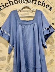 Free People Astoria Sweatshirt Square Neck Wide Short Sleeves Slouchy Blue S NEW