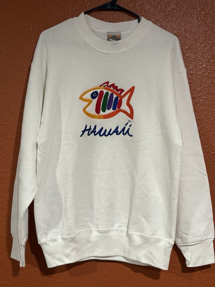 Vintage 90s SGT. Leisure Maui Fish Crewneck White Medium