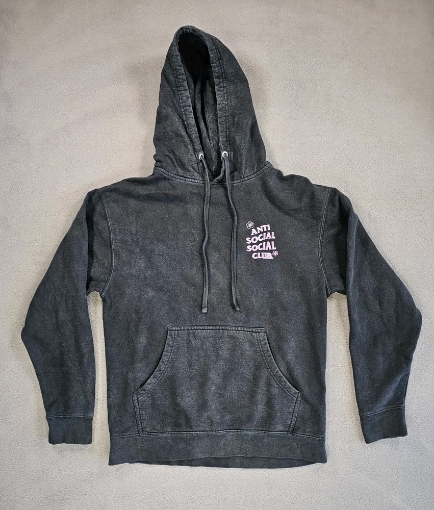 Anti Social Social Club “Coral Crush” Black Hoodie Sweatshirt Faded Size Medium