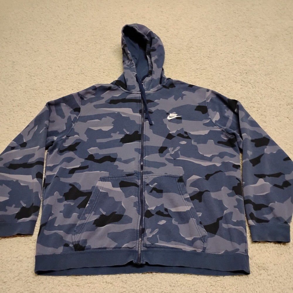 Nike Sportswear Club Hoodie Mens 2XL Purple Zip Sweatshirt Street Camo Designer