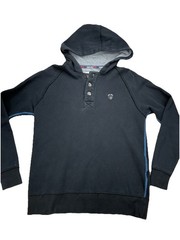 555 Soul Hoodie Large Black Henley Button Pullover Y2K Streetwear Mens