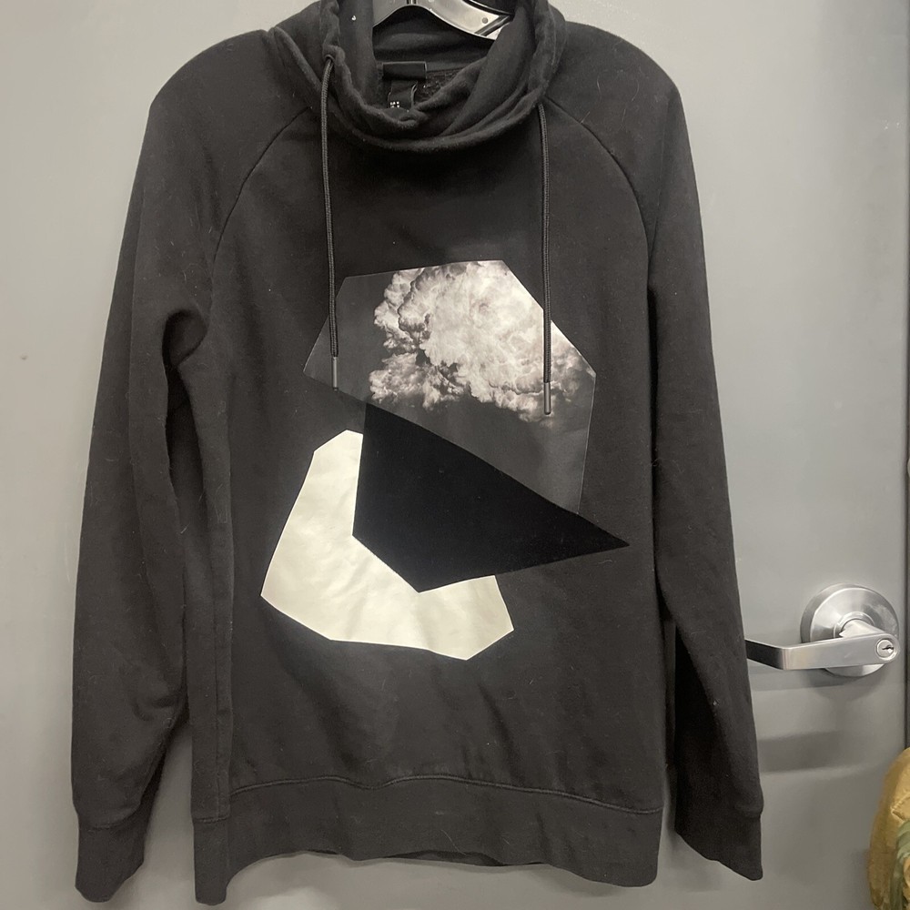 Mens H&M Black Hoodie Pullover Cloud Design Black And White Sz M