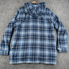L.L.Bean Fleece Lined Flannel Hoodie Mens Medium Blue Plaid Button Front