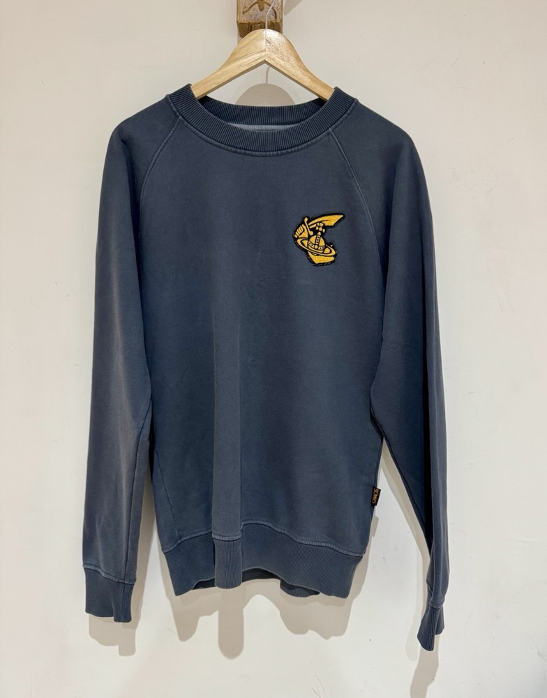Vivienne Westwood Anglomania Grey Embroidered Chest Logo Jersey Crew Sweater M