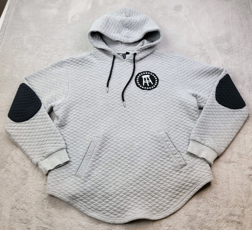 Barstool Sports Hoodie Mens Large Gray Quilted Pullover Pocket Elbow Patches