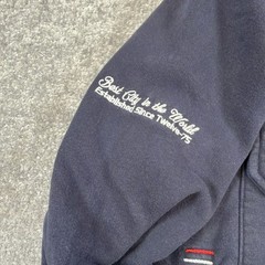 Amsterdam Designs Medium Hoodie Navy Red White Half Zip Graphic Pockets