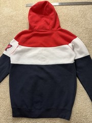Canada 1867 Colorblock Hoodie Red White Blue Maple Leaf Sleeve Size Small