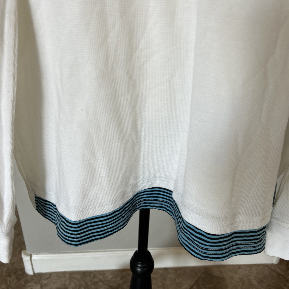 Waffle Knit Color Block White Long Sleeve Shirt Cotton Blend Mens