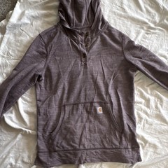 Carhartt womens Pullover Hoodie M Gray Henley Button Neck Hooded Pockets