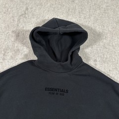 Fear Of God Essentials Hoodie All Jet Black Mens XS Front Logo Pullover