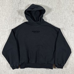 Fear Of God Essentials Hoodie All Jet Black Mens XS Front Logo Pullover