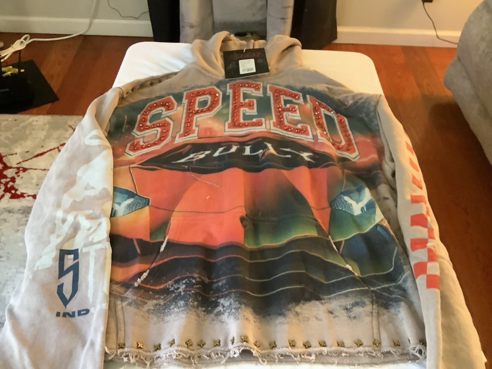 Stray Men’s Large Hoodie with Race Car Graphic New With Tags Beige Color
