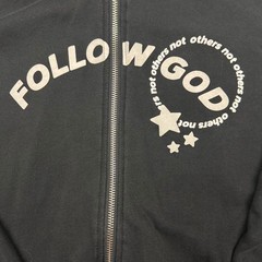 Follow God Chicago Black Graphic Zip Up Hoodie Christian Streetwear L