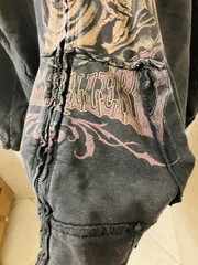 Affliction Denim Killer Distressed Full Zip Up Hoodie Front Back Reaper XL