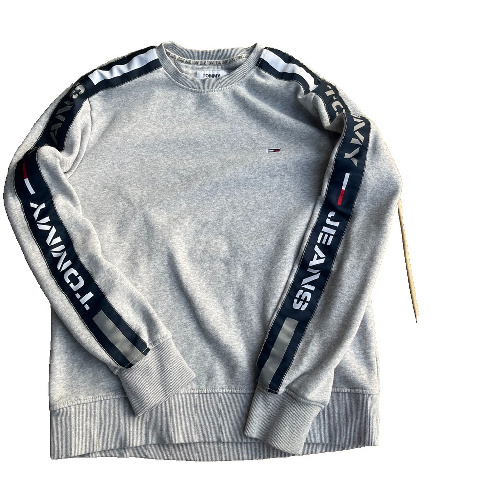 Tommy Jeans Mens M Gray Sweatshirt Logo Tape Sleeve Crewneck Tommy Hilfiger