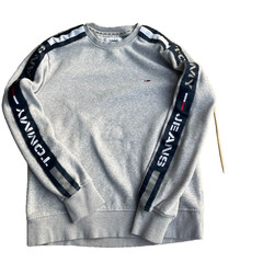 Tommy Jeans Mens M Gray Sweatshirt Logo Tape Sleeve Crewneck Tommy Hilfiger