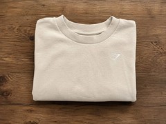 Gymshark Men’s L Beige Crew Neck Pullover Fleece Sweatshirt Solid Logo
