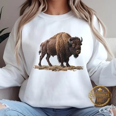 Bison Sweatshirt Boho Buffalo Wildlife Animal Nature Graphic Printed