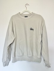 Stussy Sweatshirt Men’s Small Beige Basic Crew 90s Logo Crewneck Streetwear