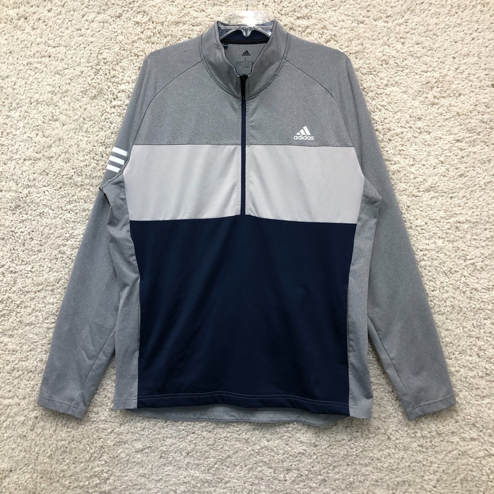 Adidas Sweater Large Adult Gray 3 Stripes Competition Logo 1/4 Zip Pullover Mens