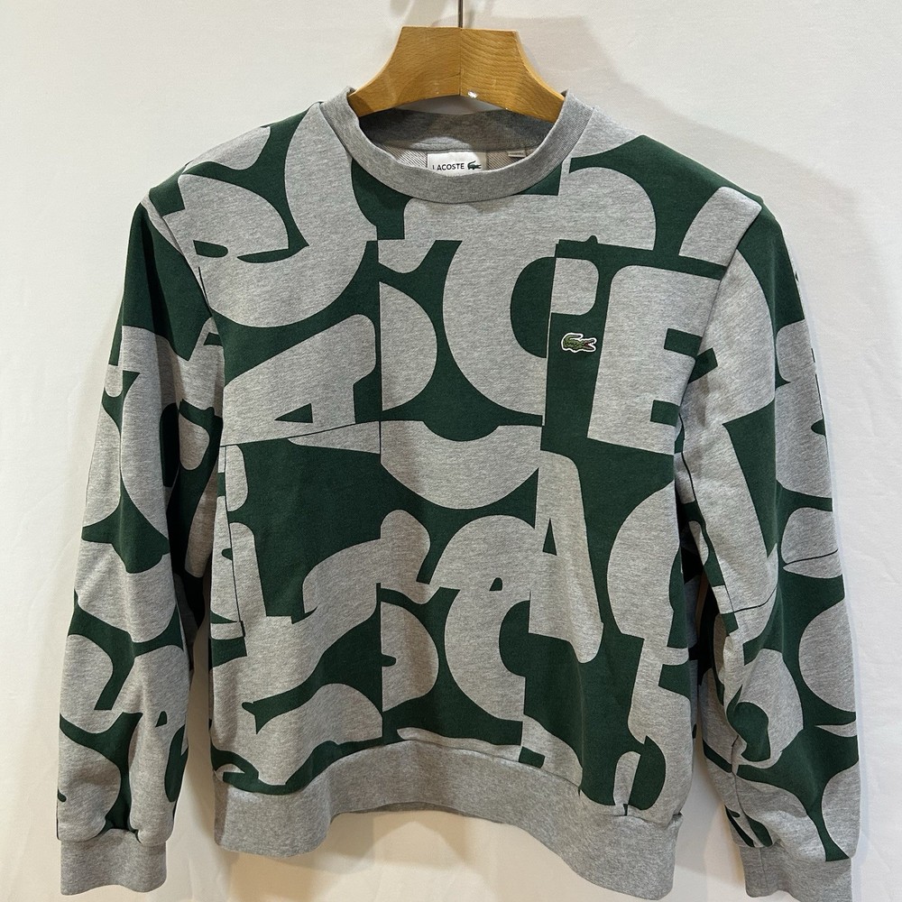 Lacoste Heritage Graphic Print Sweatshirt Crew Neck Green Gray Men’s Size XL / 6
