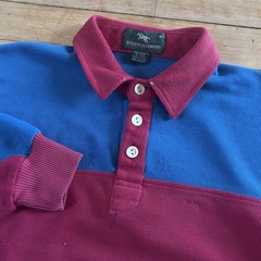 VTG 90s Rugby Collared Sweatshirt XL Pink/Blue Striped Preppy M Steeplechase