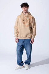 Men’s Beige Pullover Hoodie Graphic Logo Sweatshirt Casual Streetwear Kangaroo